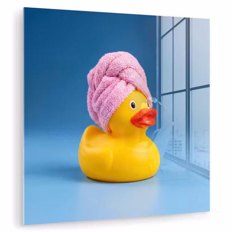 Glas schilderij - Badeend - Handdoek - Blauw — 3