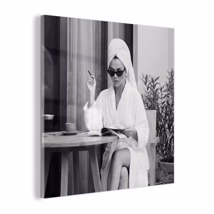 Glas schilderij - Modern - Vrouw - Zwart - Wit — 1
