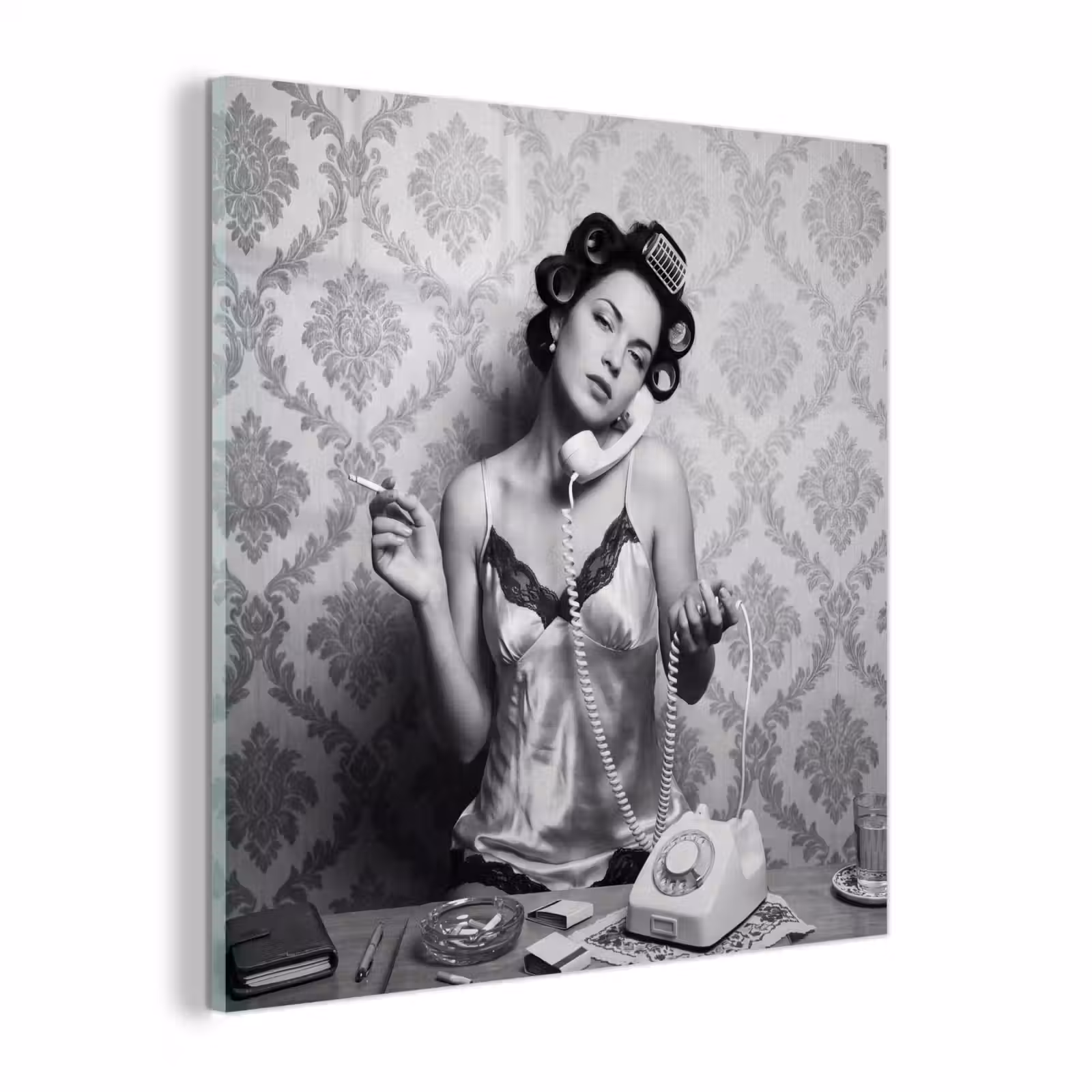 Glas schilderij - Chic - Vrouw - Zwart - Wit — 1