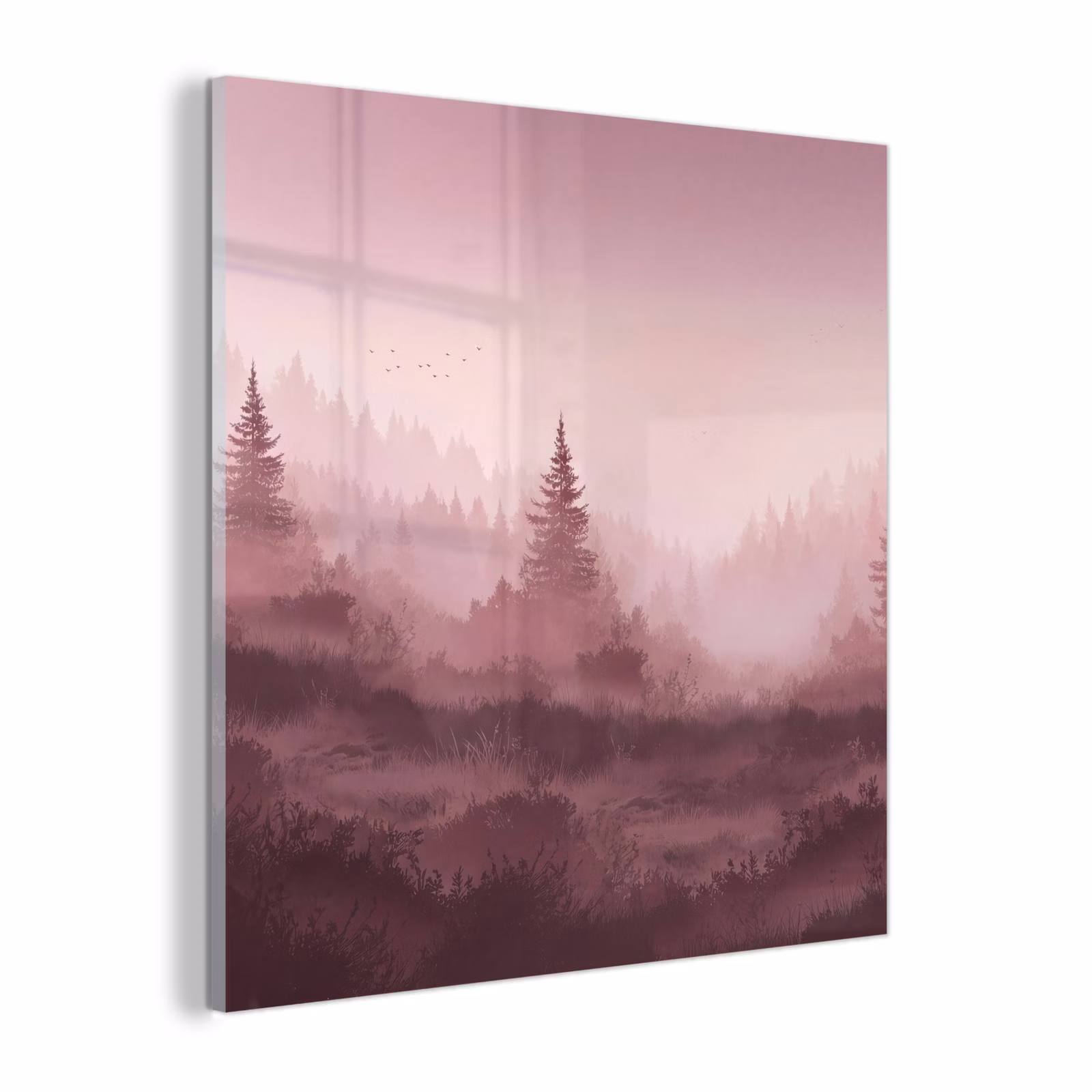 Glas schilderij - Landschap - Mistig - Roze — 1