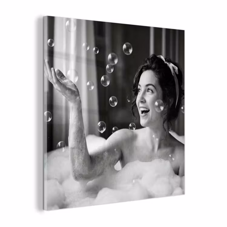 Glas schilderij - Bad - Bubbels - Zwart - Wit — 1