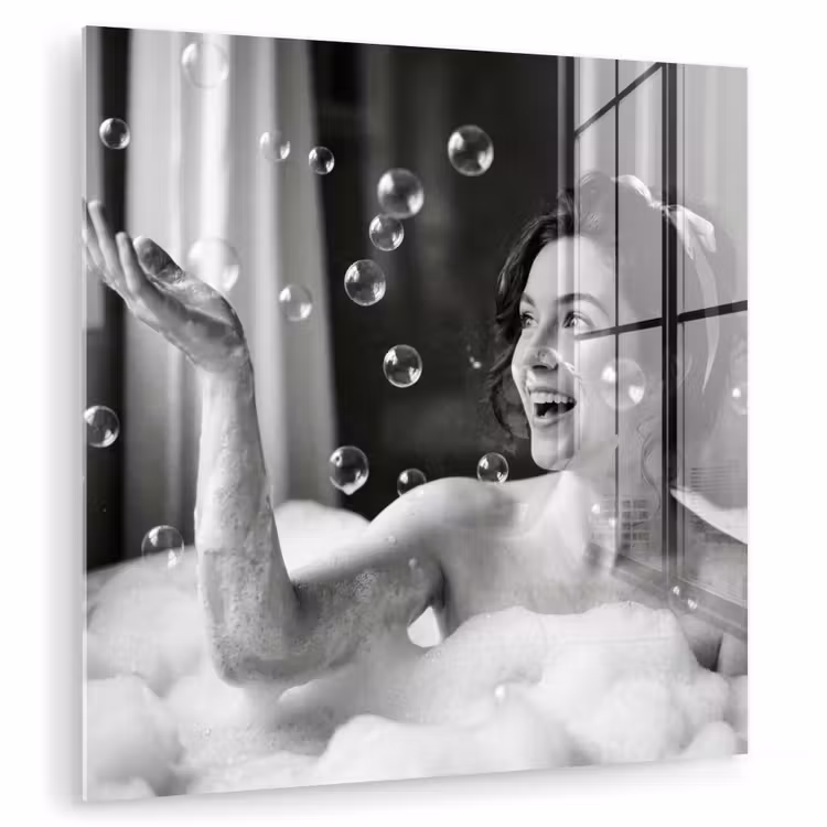 Glas schilderij - Bad - Bubbels - Zwart - Wit — 3