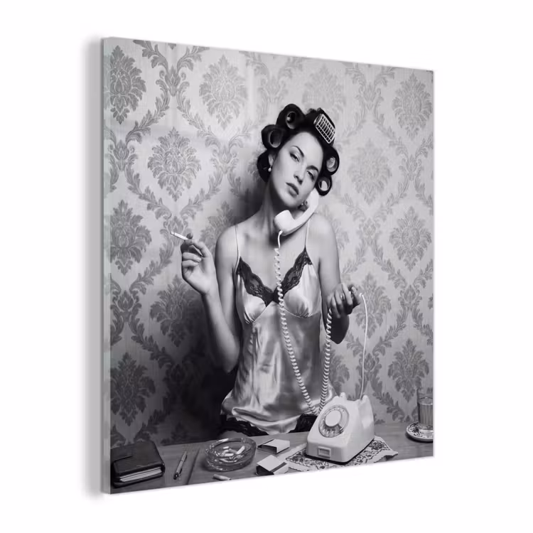 Glas schilderij - Chic - Vrouw - Zwart - Wit — 1