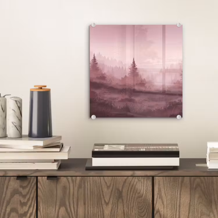 Glas schilderij - Landschap - Mistig - Roze — 2