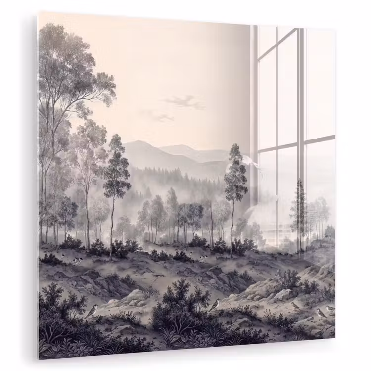Glas schilderij - Mistig - Berglandschap - Illustratie — 3