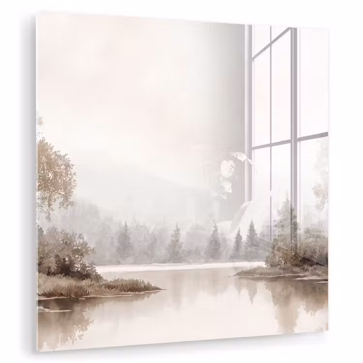 Glas schilderij - Rivierlandschap - Minimalistisch - Aardetinten — 3