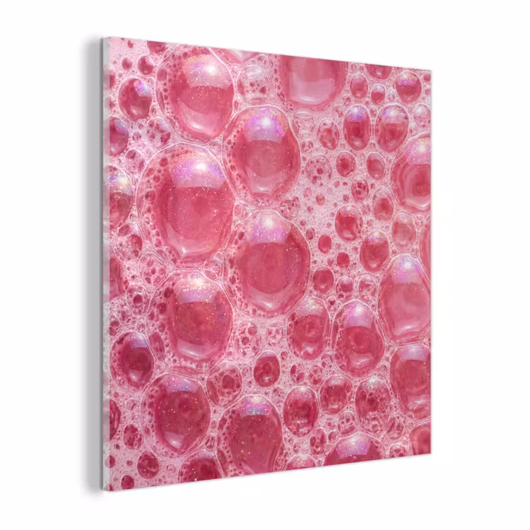 Glas schilderij - Roze - Schuim - Bubbels — 1