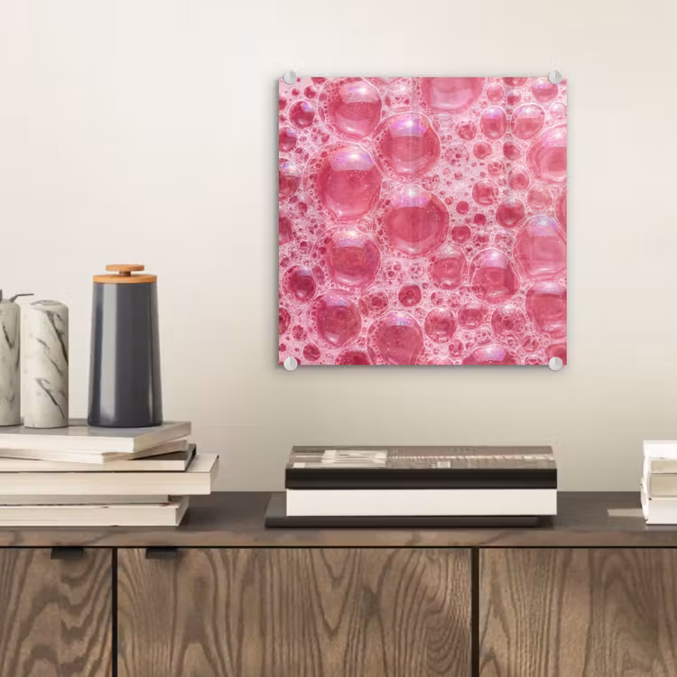 Glas schilderij - Roze - Schuim - Bubbels — 2