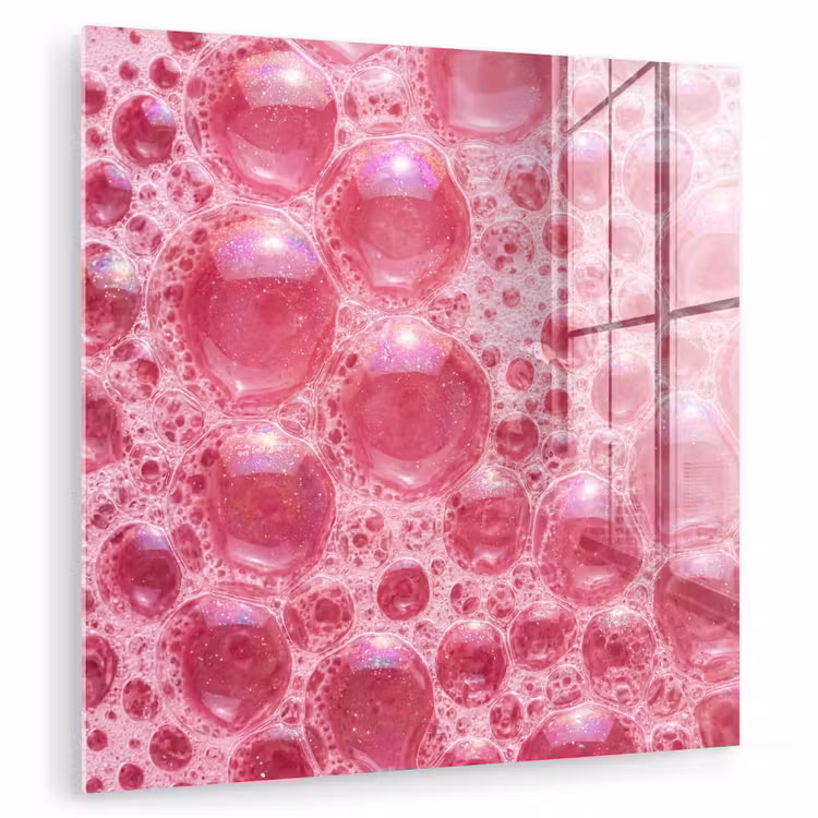 Glas schilderij - Roze - Schuim - Bubbels — 3