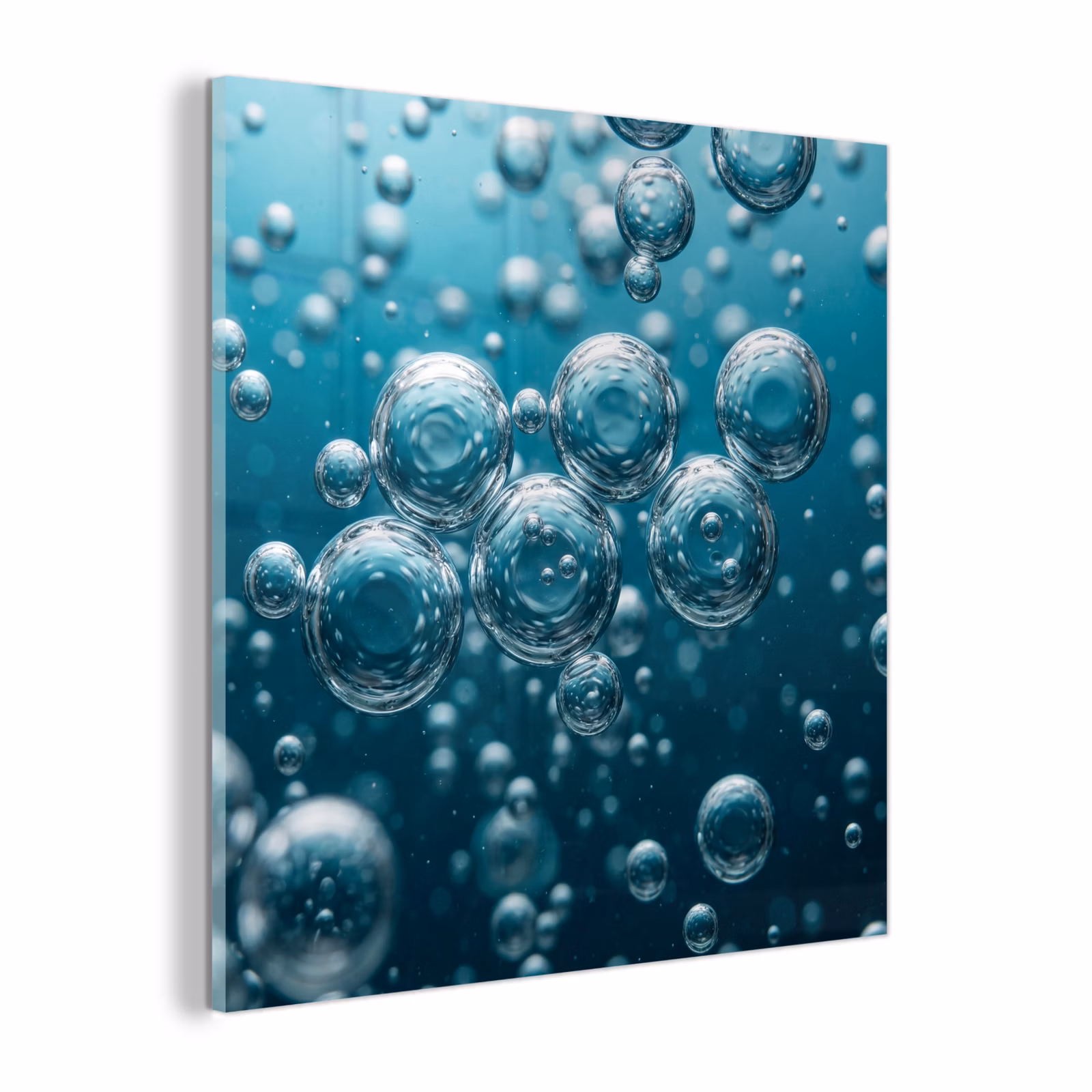 Glas schilderij - Luchtbellen - Dynamisch - Blauw — 1