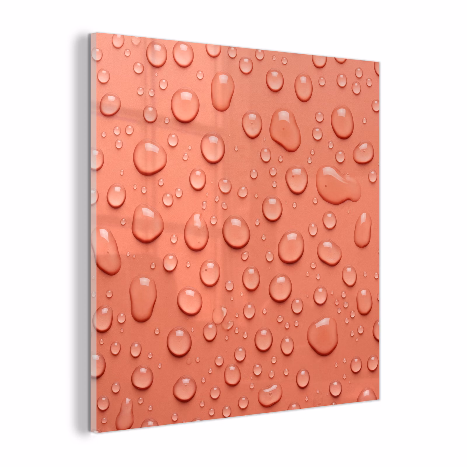Glas schilderij - Water - Druppels - Roze — 1