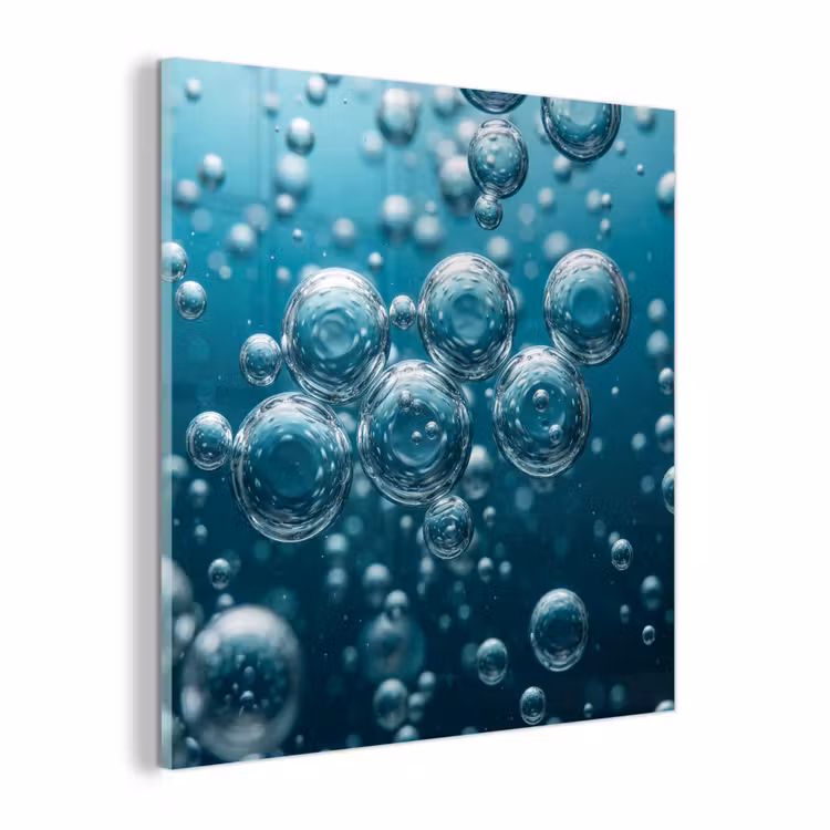 Glas schilderij - Luchtbellen - Dynamisch - Blauw — 1