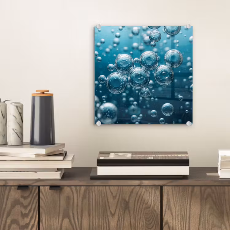 Glas schilderij - Luchtbellen - Dynamisch - Blauw — 2