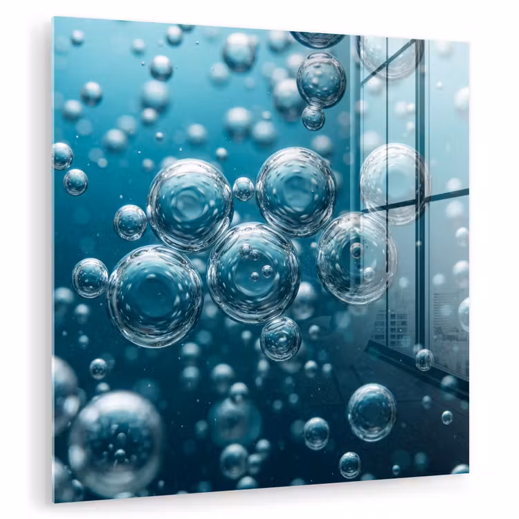 Glas schilderij - Luchtbellen - Dynamisch - Blauw — 3