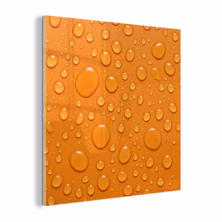 Glas schilderij - Water - Druppels - Oranje — 1