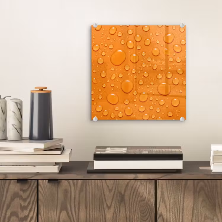 Glas schilderij - Water - Druppels - Oranje — 2