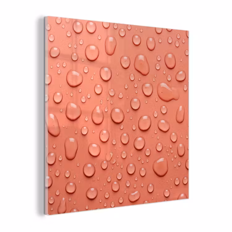 Glas schilderij - Water - Druppels - Roze — 1