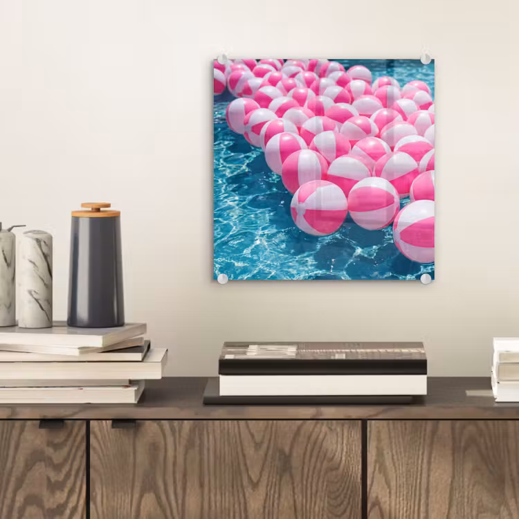 Glas schilderij - Strandballen - Roze - Water — 2