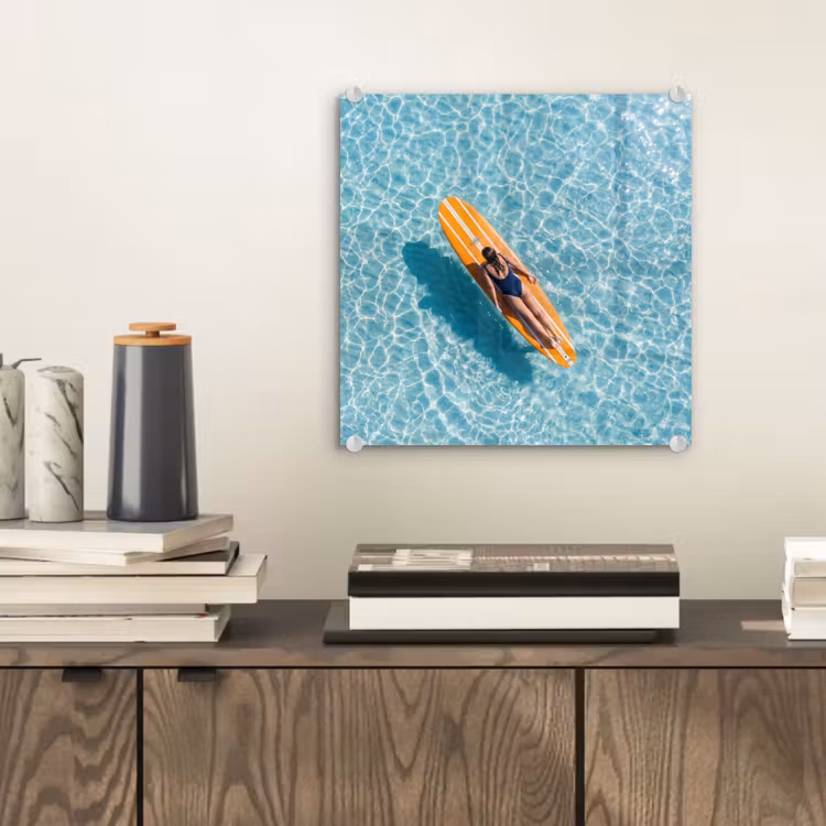 Glas schilderij - Surfboard - Water - Badpak - Oranje — 2