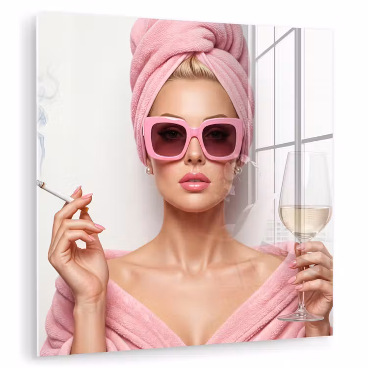 Glas schilderij - Vrouw - Roze - Wijn - Zonnebril — 3