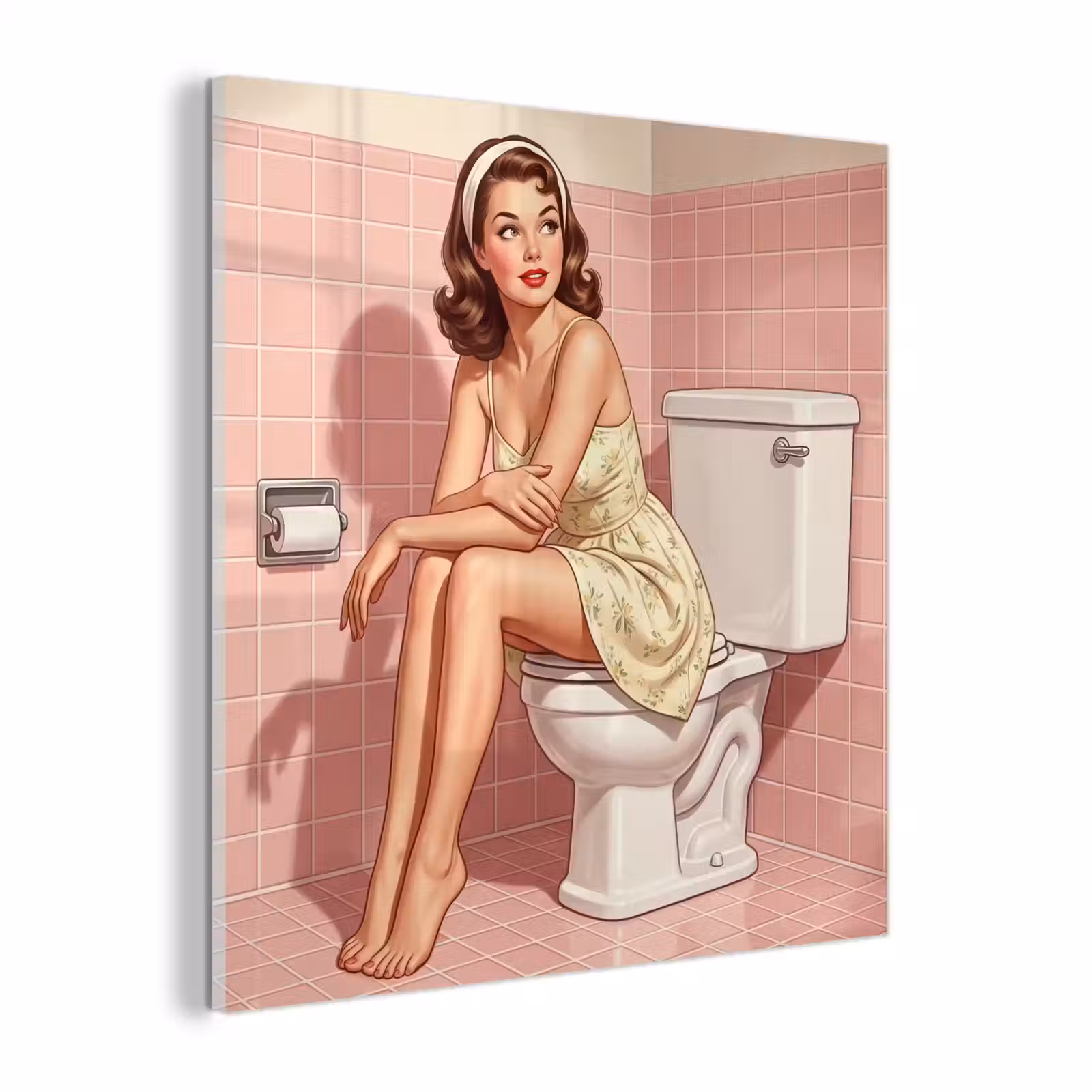 Glas schilderij - Roze - Retro - Vrouw — 1