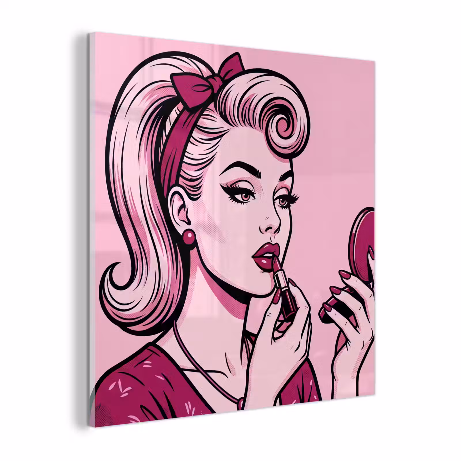 Glas schilderij - Vintage - Vrouw - Roze — 1