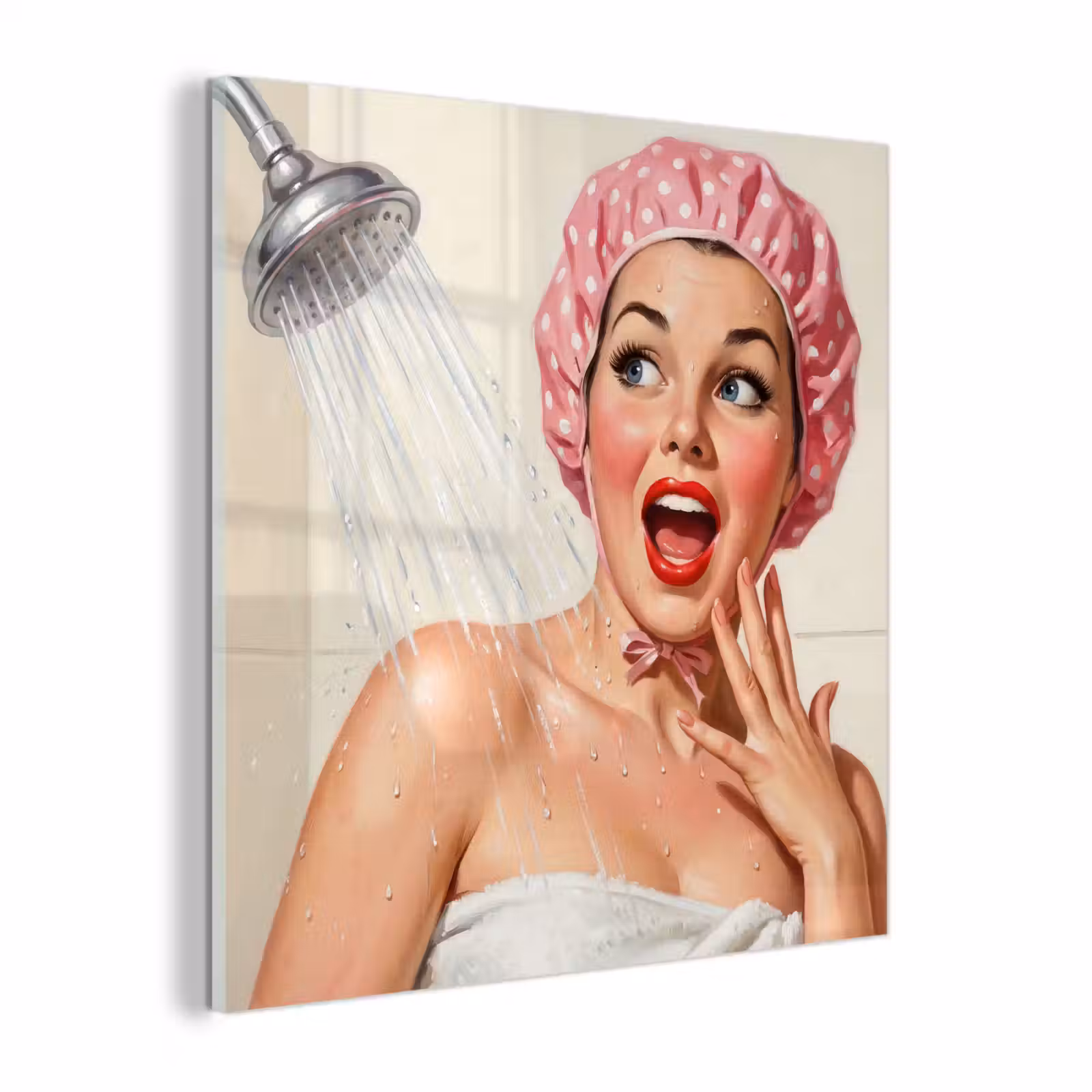Glas schilderij - Vrouw - Douche - Roze — 1