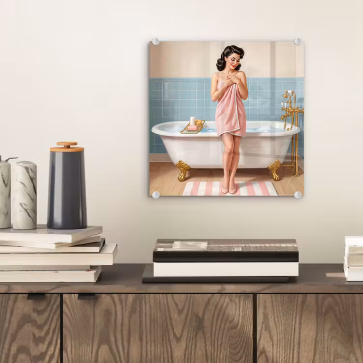 Glas schilderij - Badkamer - Vrouw - Roze — 2