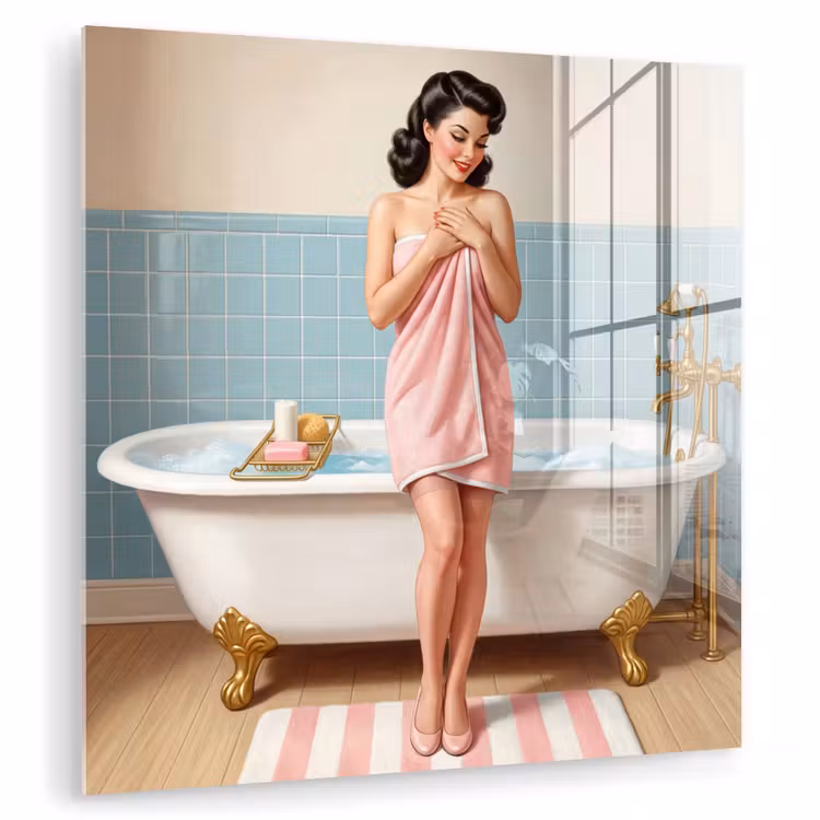 Glas schilderij - Badkamer - Vrouw - Roze — 3