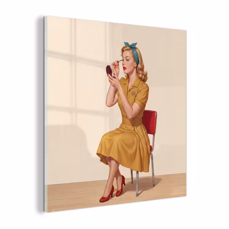 Glas schilderij - Illustratie - Mascara - Vrouw - Geel — 1