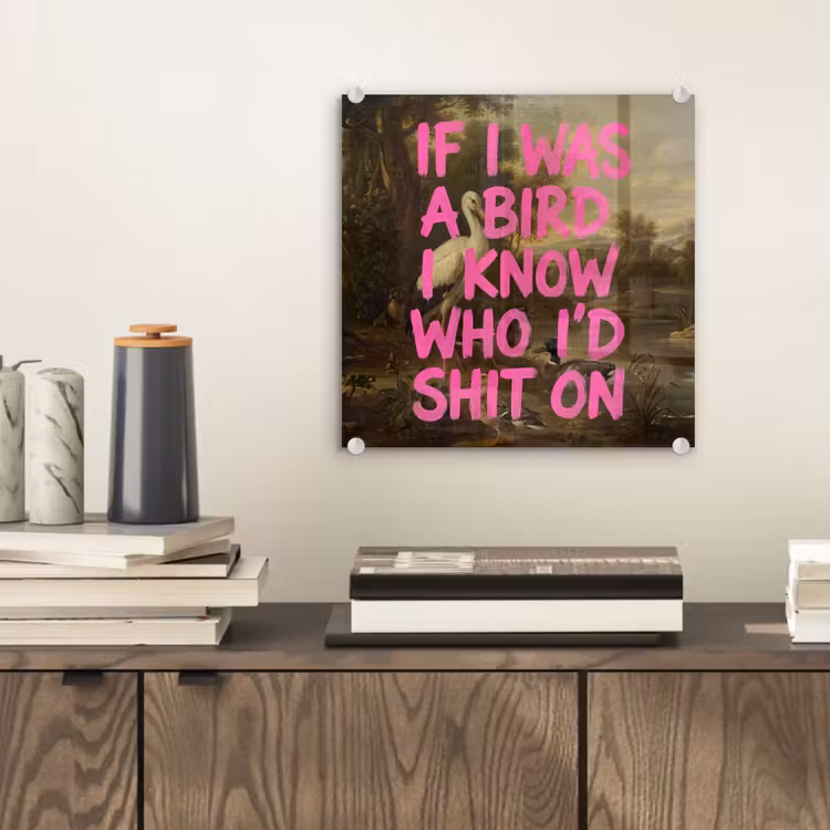 Glas schilderij - Klassiek - Humor - Roze — 2