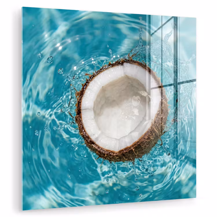 Glas schilderij - Kokosnoot - Water - Wit — 3