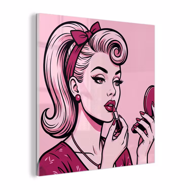 Glas schilderij - Vintage - Vrouw - Roze — 1