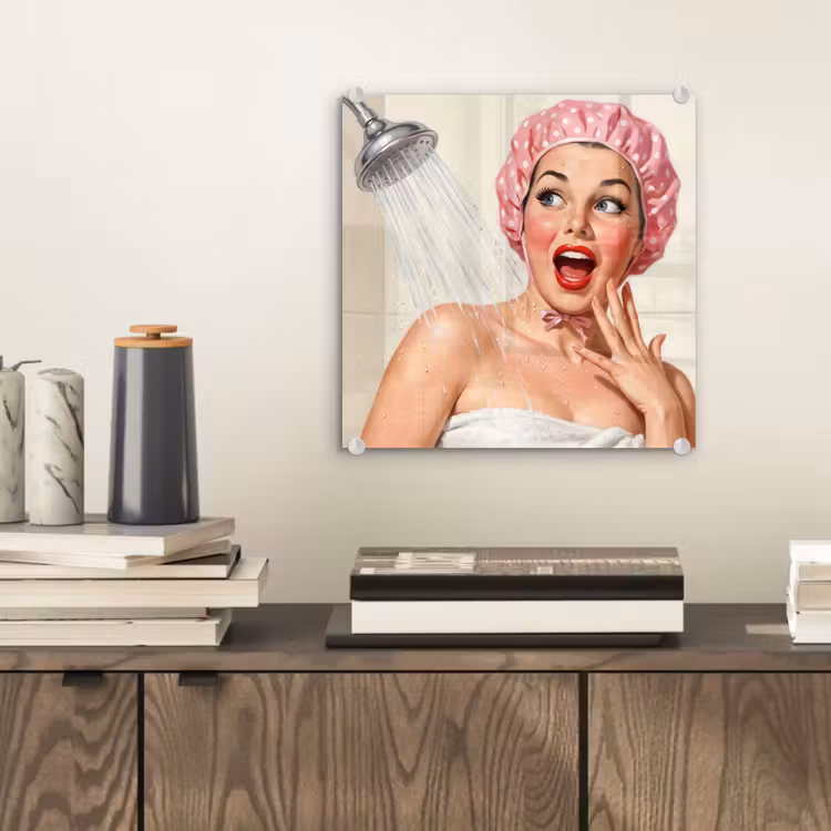 Glas schilderij - Vrouw - Douche - Roze — 2