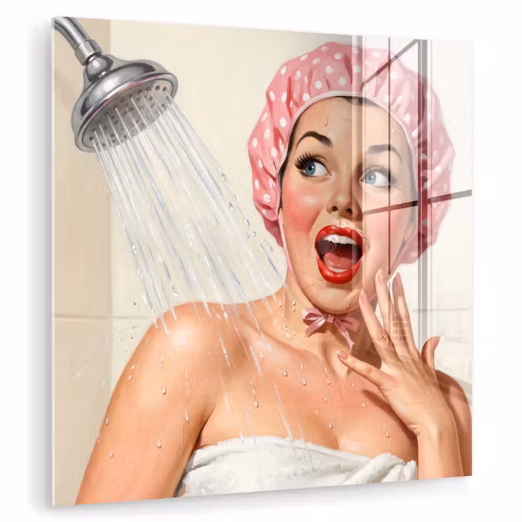 Glas schilderij - Vrouw - Douche - Roze — 3