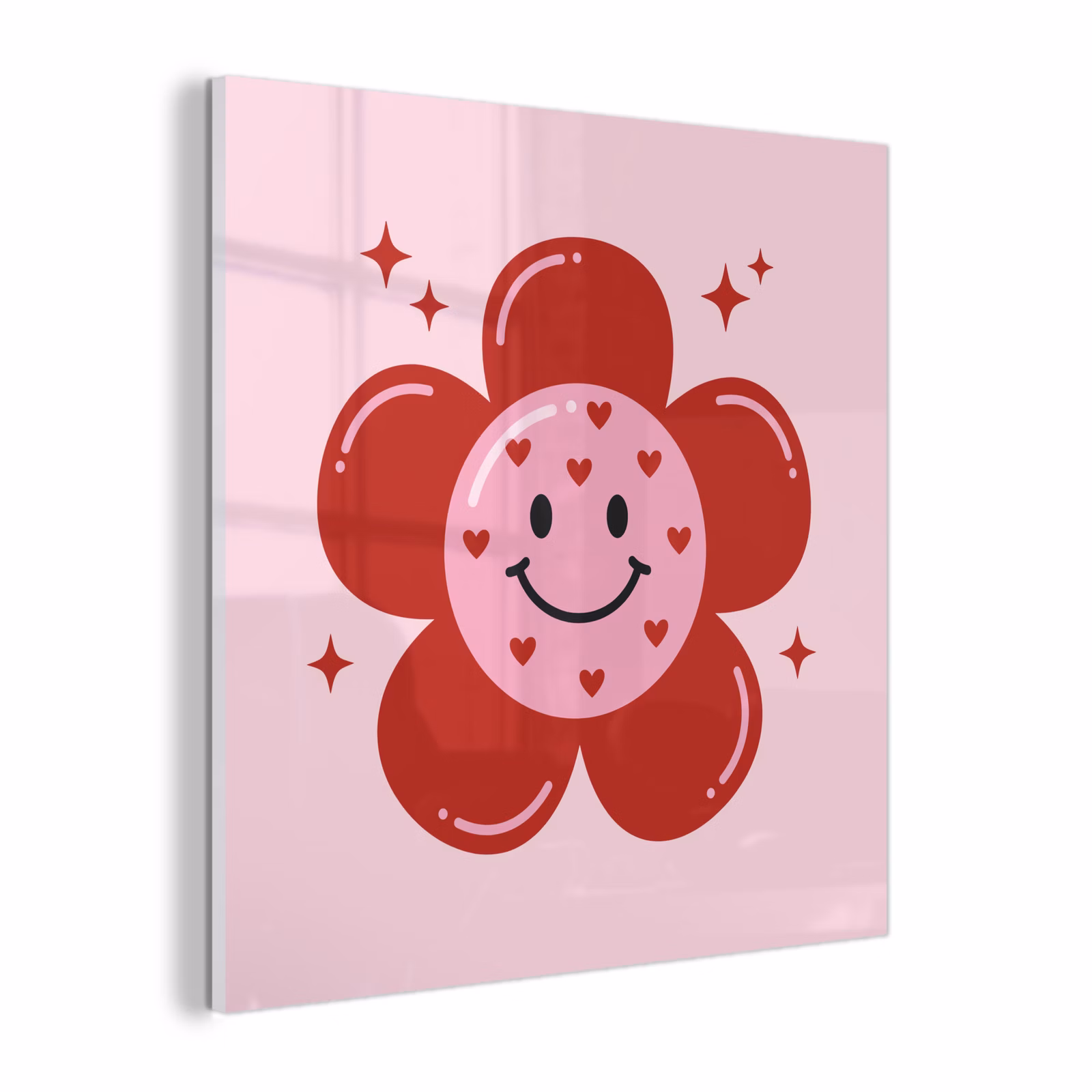 Glas schilderij - Bloem - Roze - Hartjes — 1
