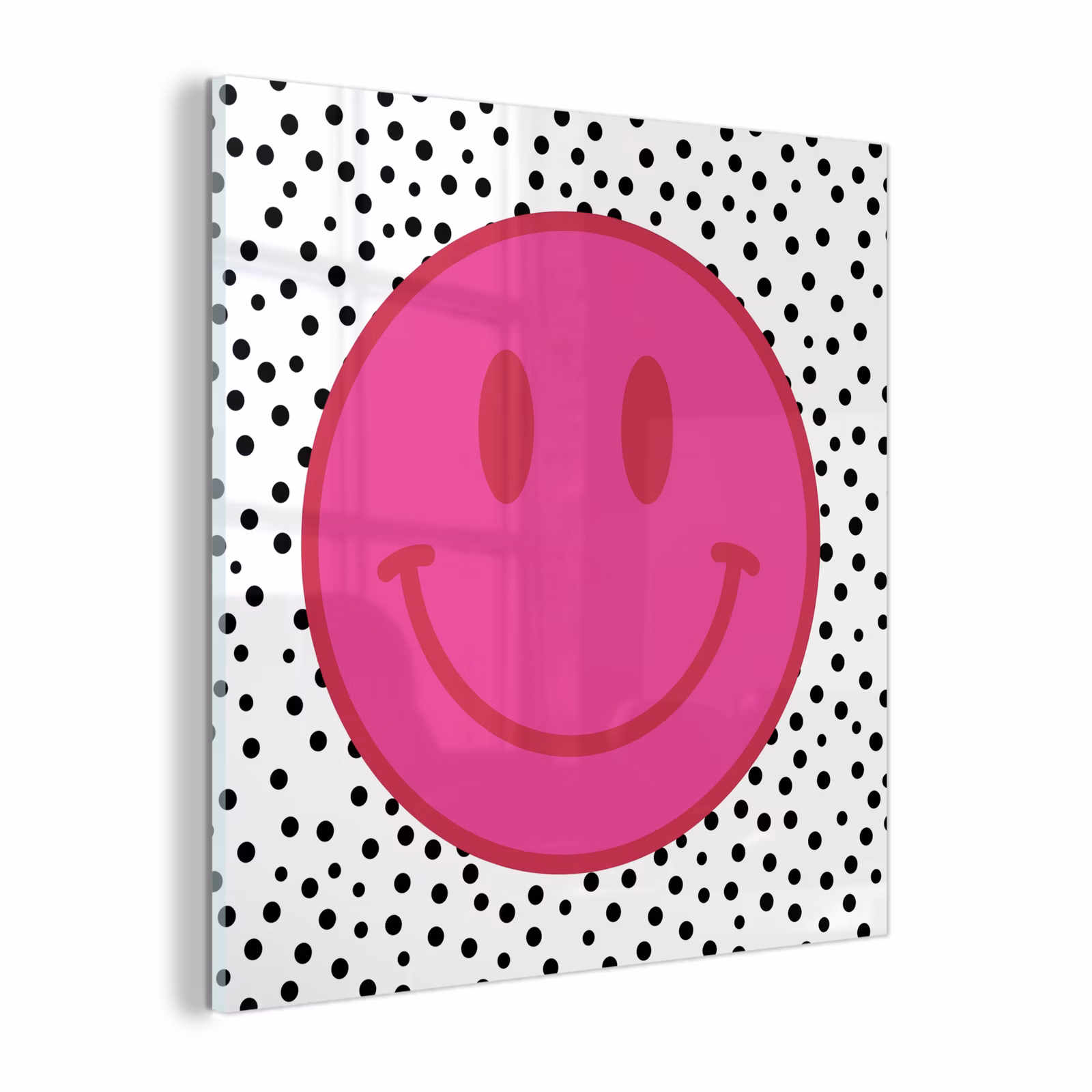 Glas schilderij - Smiley - Roze - Stippen — 1
