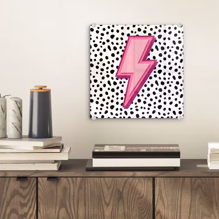 Glas schilderij - Bliksem - Roze - Stippen — 2