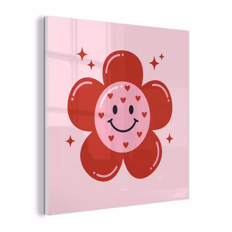 Glas schilderij - Bloem - Roze - Hartjes — 1