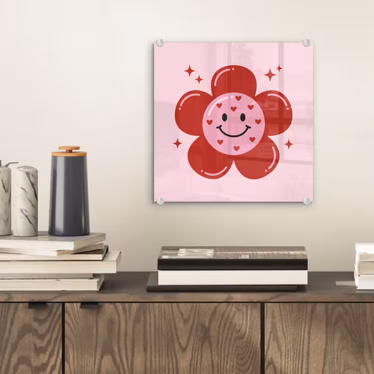 Glas schilderij - Bloem - Roze - Hartjes — 2