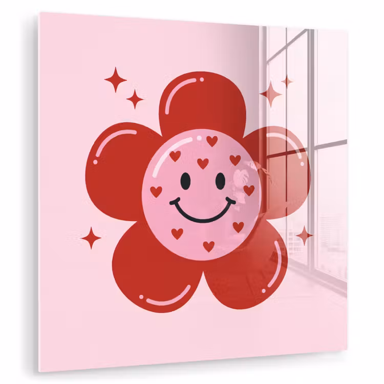 Glas schilderij - Bloem - Roze - Hartjes — 3