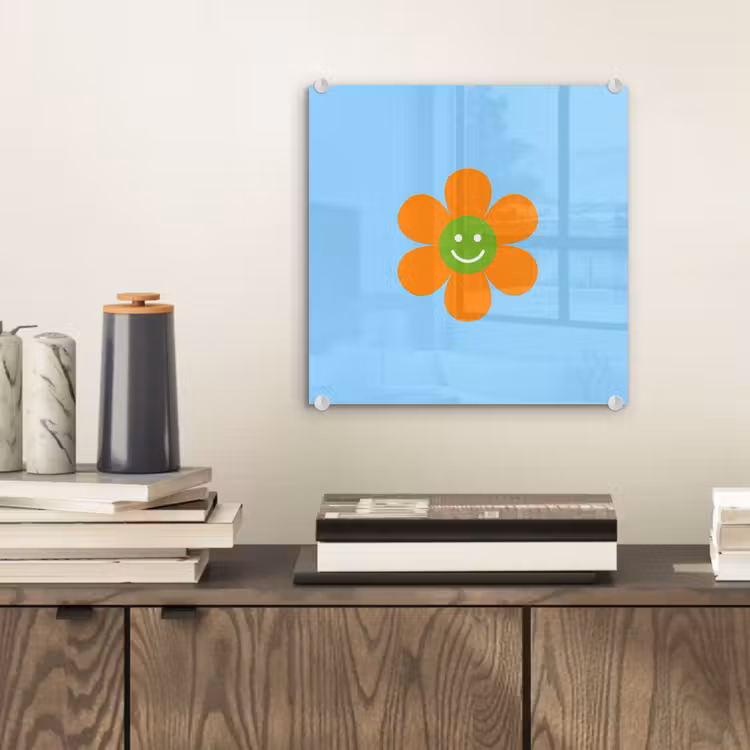 Glas schilderij - Bloem - Smiley - Kleurrijk — 2