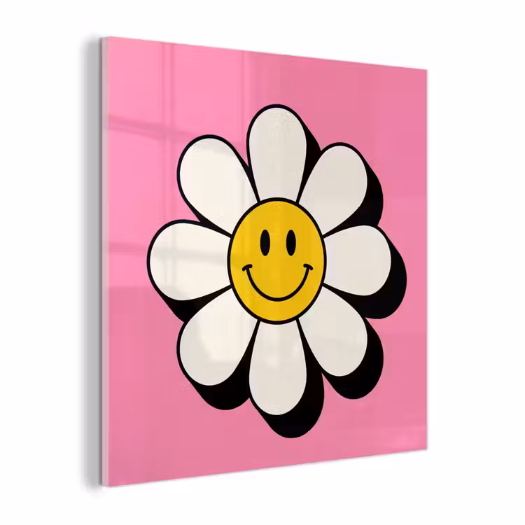 Glas schilderij - Smiley - Bloem - Roze — 1