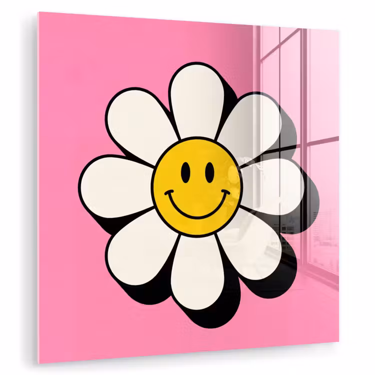 Glas schilderij - Smiley - Bloem - Roze — 3