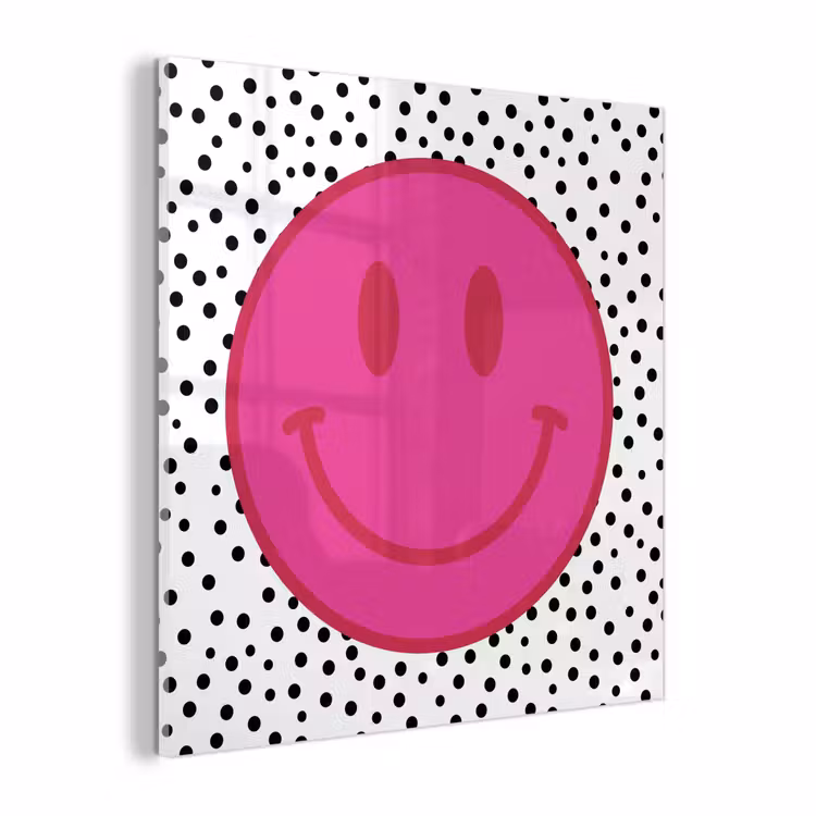 Glas schilderij - Smiley - Roze - Stippen — 1