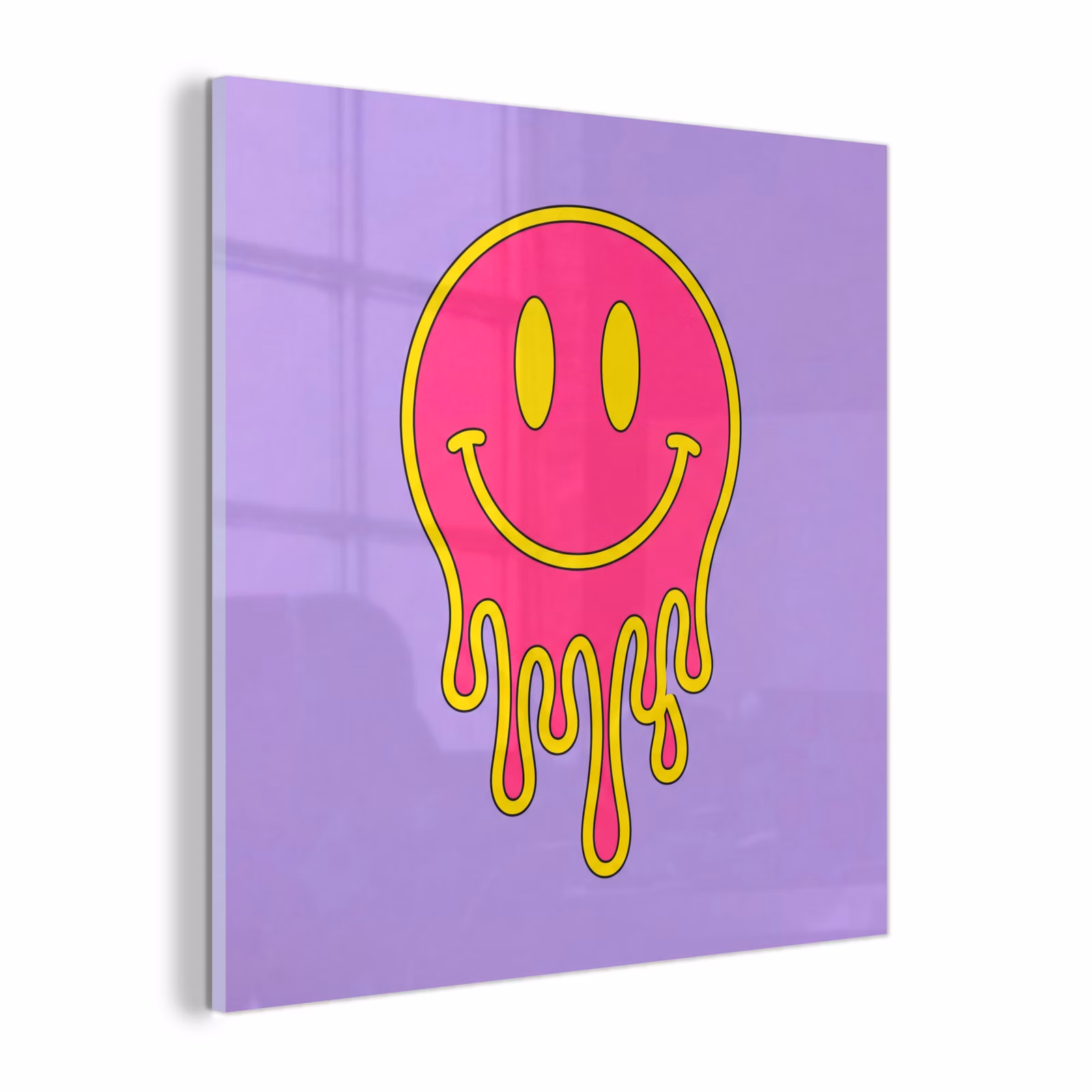 Glas schilderij - Smiley - Drip - Neon — 1