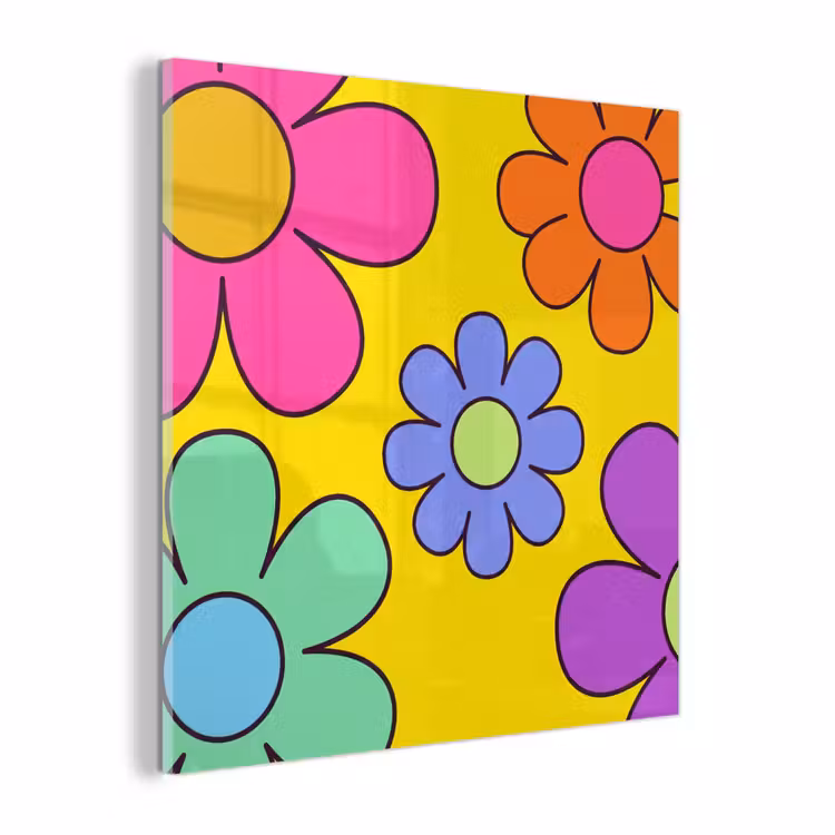 Glas schilderij - Bloemen - Illustratie - Kleurrijk — 1