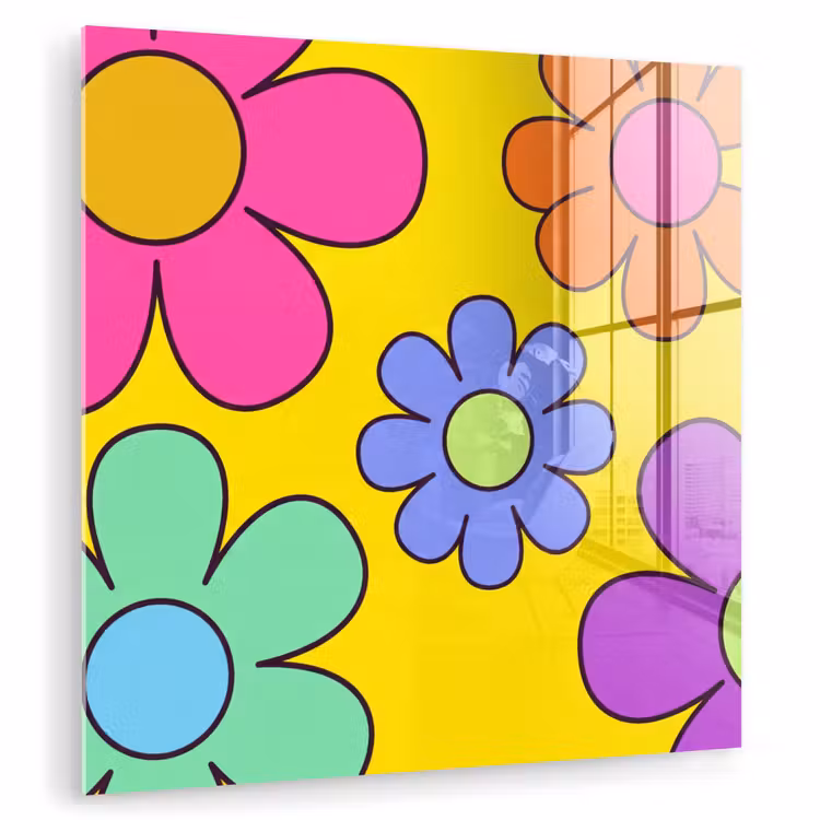 Glas schilderij - Bloemen - Illustratie - Kleurrijk — 3