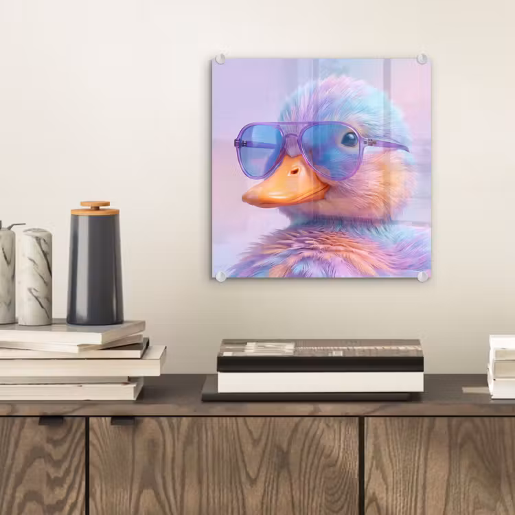 Glas schilderij - Eend - bril - Pastel — 2