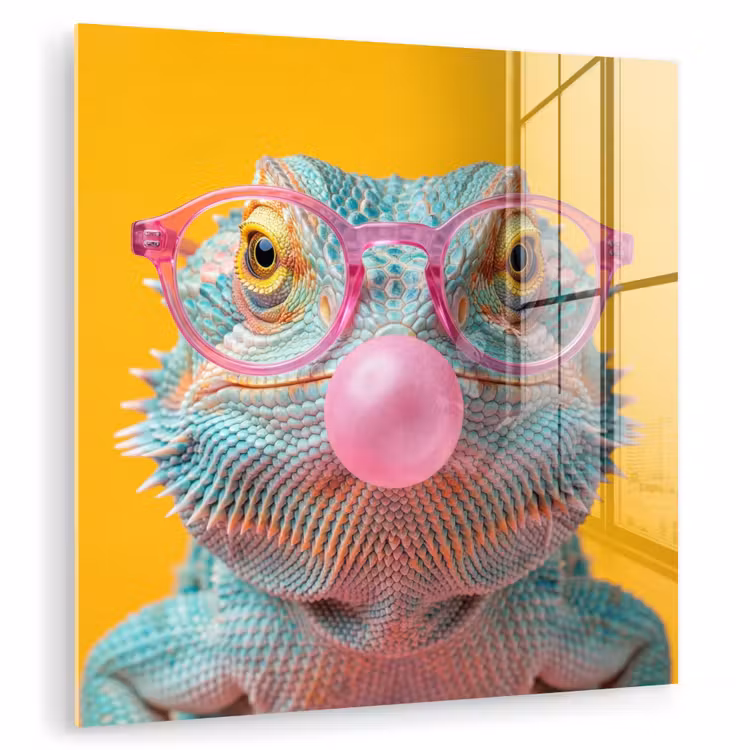 Glas schilderij - Kameleon - Kauwgom - Kleurrijk — 3